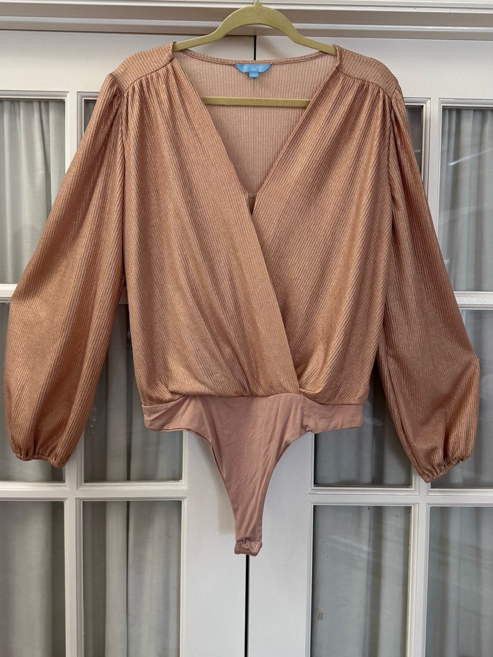 Draper James RSVP Metallic Rose Gold Surplice Long-Sleeve Bodysuit